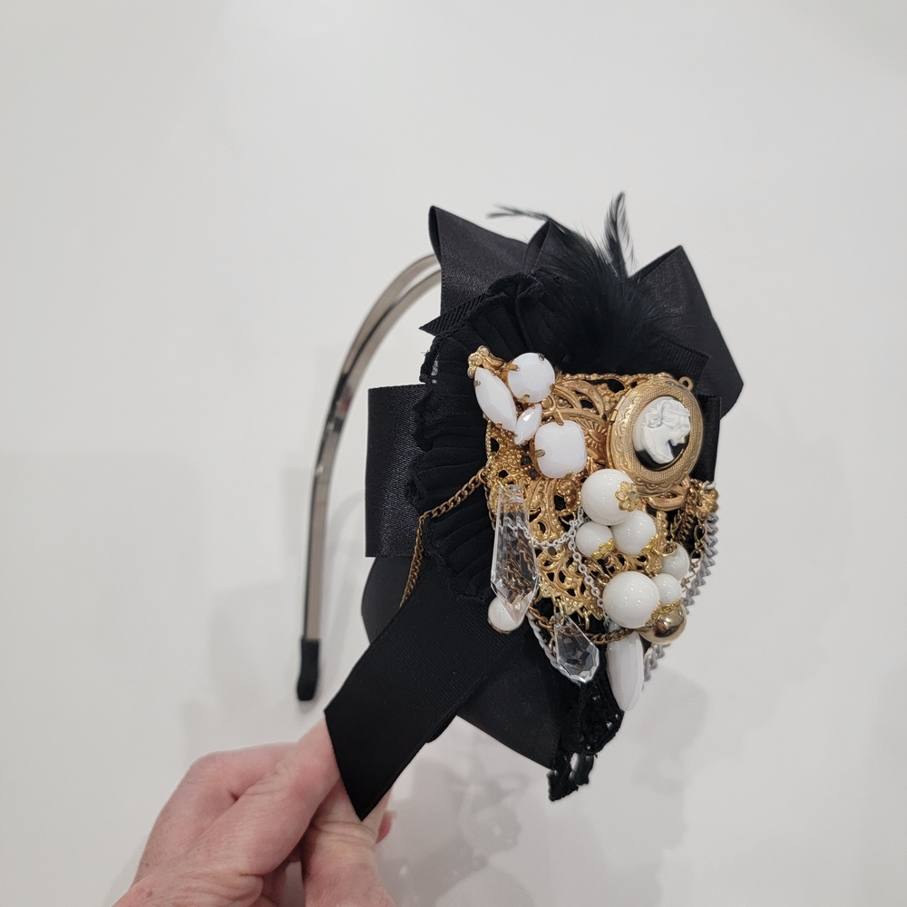 Elegant Black and Gold Embellished Headband